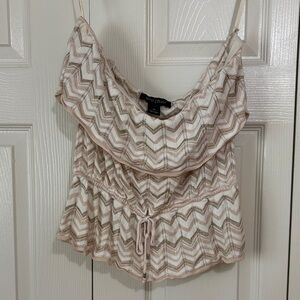 White House Black Market Chevron Strapless Top in Cream, Tan and Gold